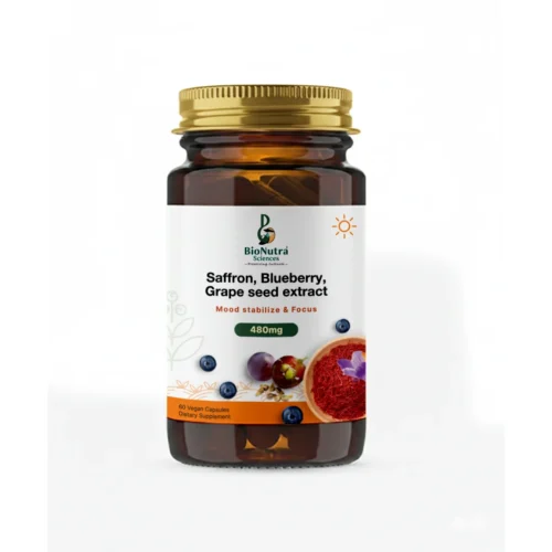 Advanced Saffron, Blue berry, Grapeseed extract – Vegetarian-Vegan Capsules, Dietary/ food supplement, vitamins, minerals-60 vegetarian capsules