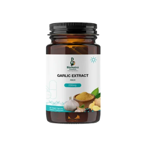 Garlic extract, Strong 2.5 % Allicin, nutrition, dietary supplement, food supplement, vegan friendly, suitable for vegetarians-230 mg HPMC 60 capsules